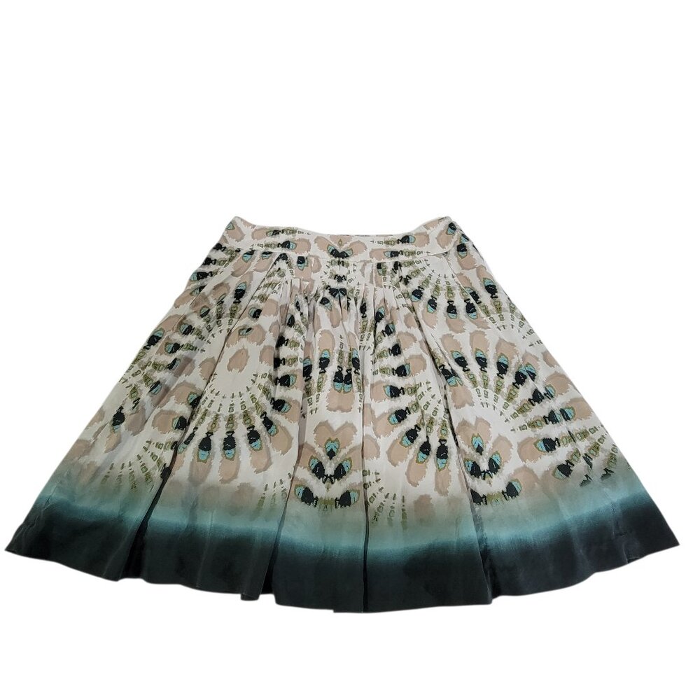 Etcetera Silk Skirt Womens 14 Tie Dye Peacock Lined Pleated Boho